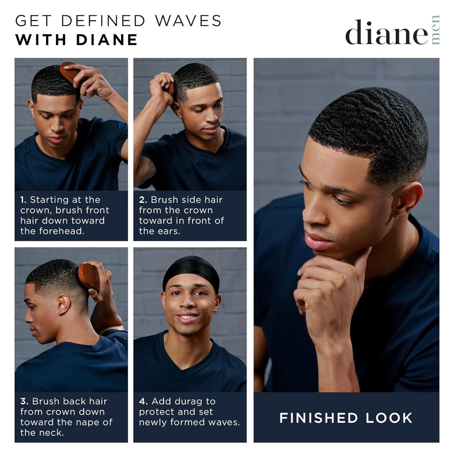 Diane Premium 100% Boar Bristle 5 Row Styling Brush for Men and Barbers, Medium-Firm Bristles for Thick Coarse Hair, Detangling, Smoothing