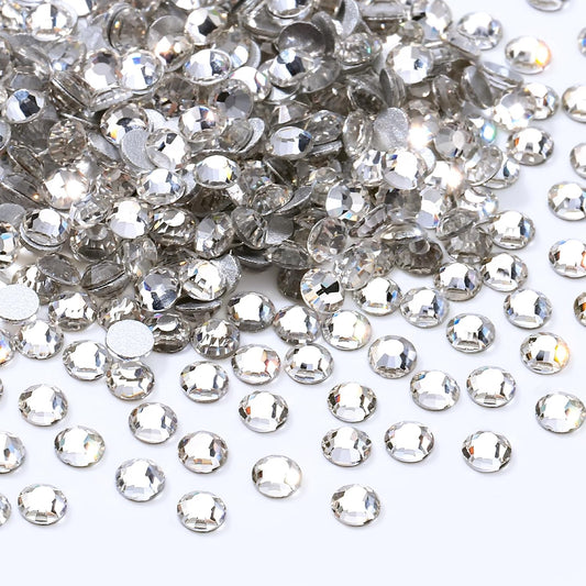 Crystal Clear Flatback Rhinestones, Glass Rhinestones for Nail Art and Craft, Glue Fix, Loose