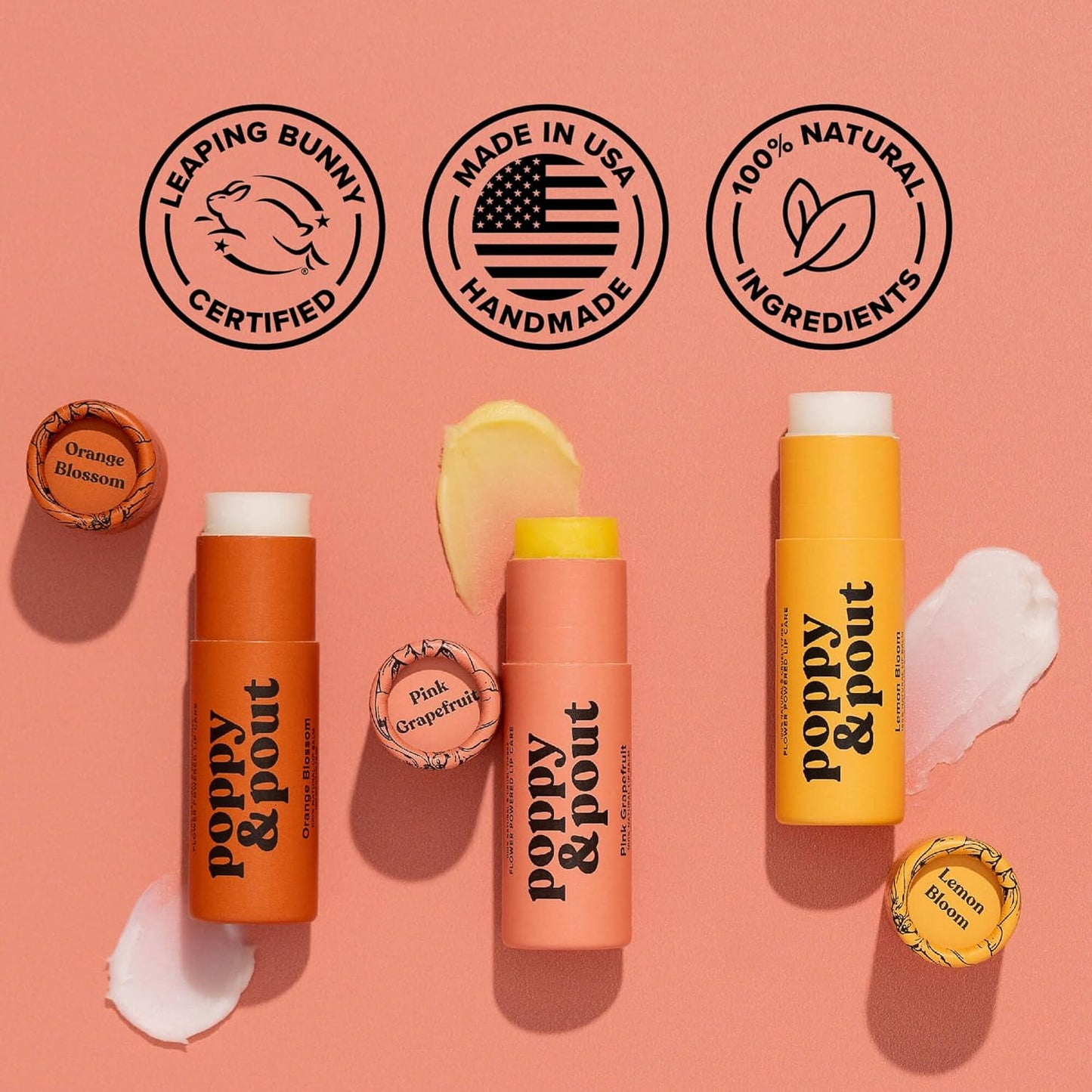 Poppy & Pout Pink Grapefruit Jumbo Lip Balm | All Natural Lip Balms & Moisturizers | Hydrates with Beeswax, Vitamin E, Organic Coconut Oil | Cruelty-Free | Lip Balm in Recyclable Cardboard Tube