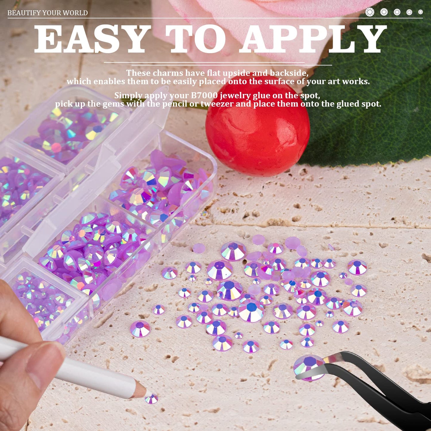 Resin Rhinestones Crafting, 2/3/4/5/6mm Flatback Jelly Rhinestones, 1 Box Lavender Purple AB Non Hotfix Crystal Gems for Bedazzling Crafts Mugs Tumblers Clothes Makeup Nail