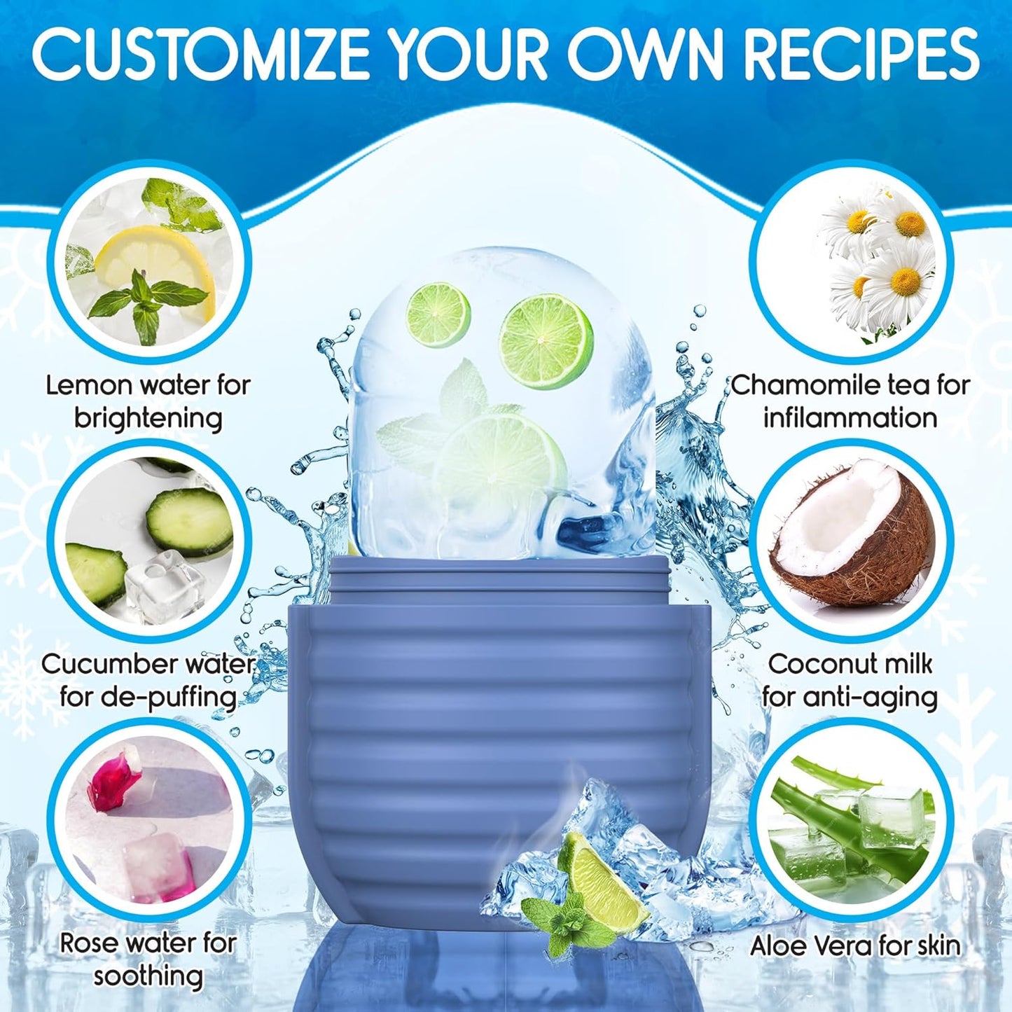 2Pcs Ice Roller for Face, Ice Face Roller, Reusable Silicone Ice Mold for Face, Facial Beauty Ice Roller Skin Care Tools for Shrink Pores Anti Wrinkle Reduce Puffiness (Blue + Pink)