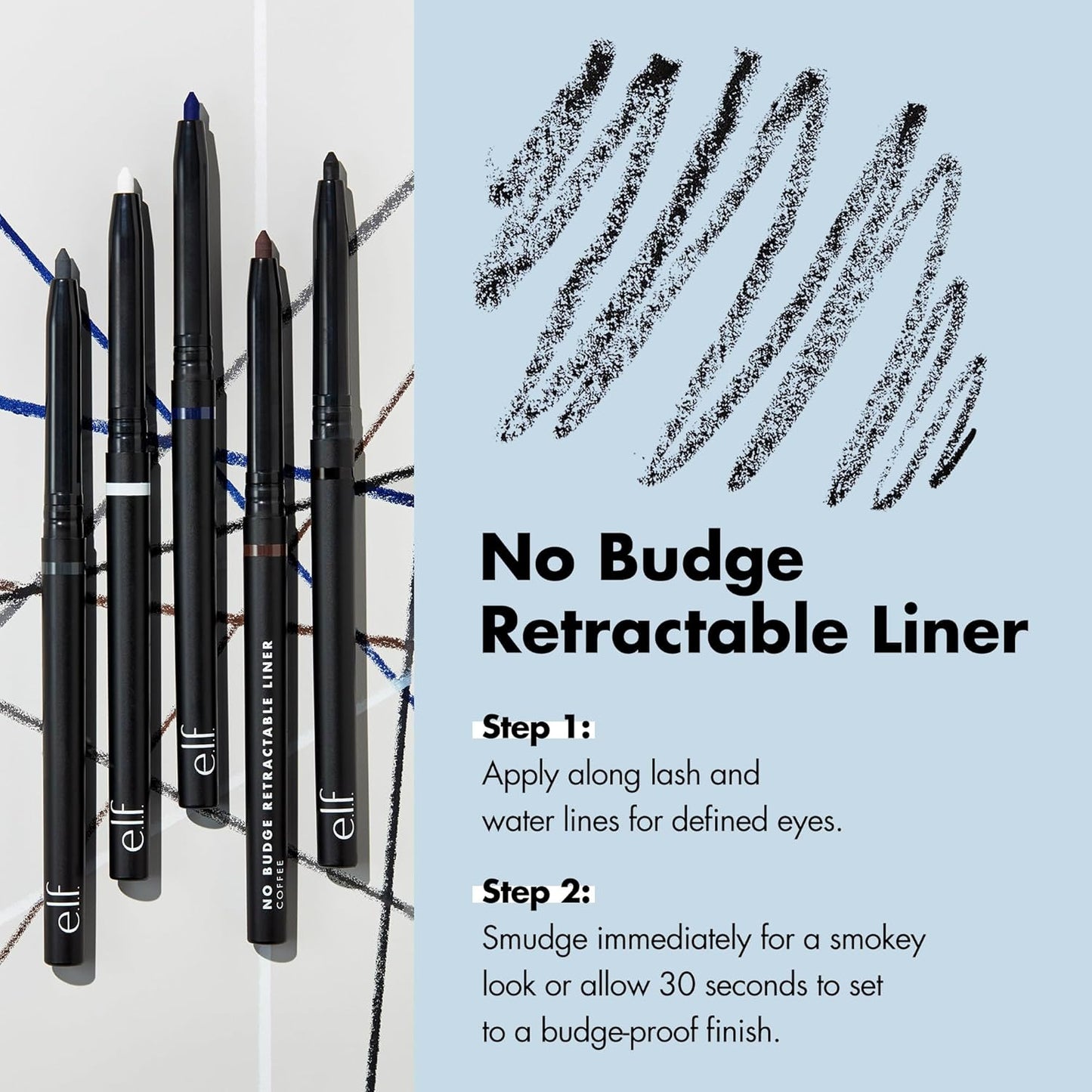 e.l.f. No Budge Retractable Eyeliner, Creamy, Ultra-Pigmented & Waterproof, Creates Bold & Defined Lines, Vegan & Cruelty-Free, Grey