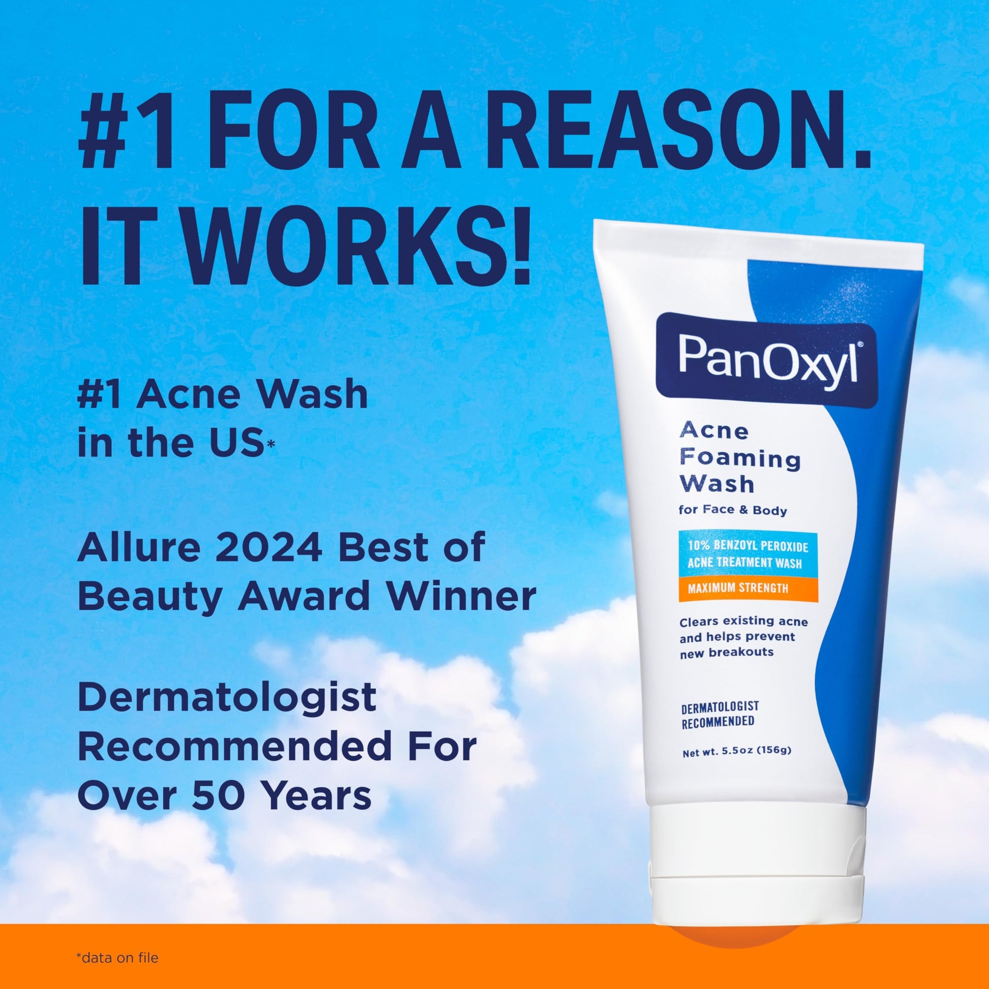 PanOxyl 10% Benzoyl Peroxide Acne Foaming Wash, Maximum Strength, Daily Acne-Fighting Face and Body