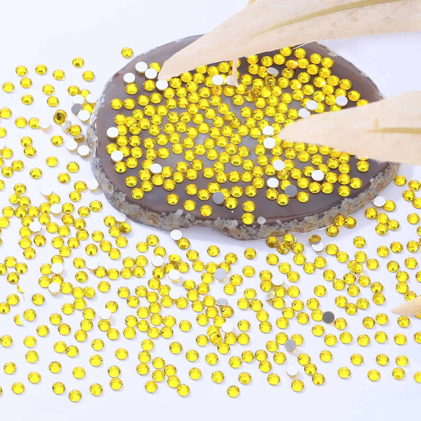 Yellow Flatback Rhinestones, Glass Rhinestones for Nail Art and Craft, Glue Fix, Loose Crystal Gemstones(Yellow, SS8, 2880pcs, 2.3-2.5mm)