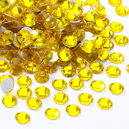 Citrine Flatback Rhinestones, Glass Rhinestones for Nail Art and Craft, Glue Fix, Loose Crystal