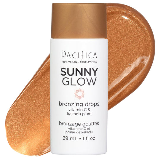 Pacifica Sunny Glow Liquid Face Bronzer Drops - Face Makeup Bronzing For Face & Cheeks for Instant Sun-Kissed Glow - Vitamin C & Glycolic Acid Infused Liquid Bronzer Illuminating Highlighting Clean