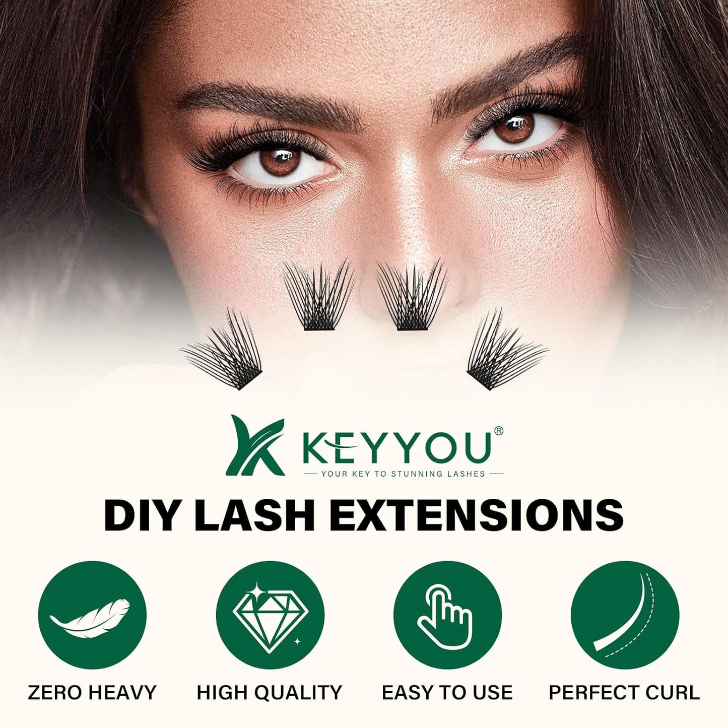 KEYYOU Lash Clusters 144pcs Individual Lashes D Curl 16mm Eyelash Clusters Super Lightweight Air Touch Cluster Lashes Soft&Wispy Comfortable Easy to DIY at Home(Air04-D-16mm)