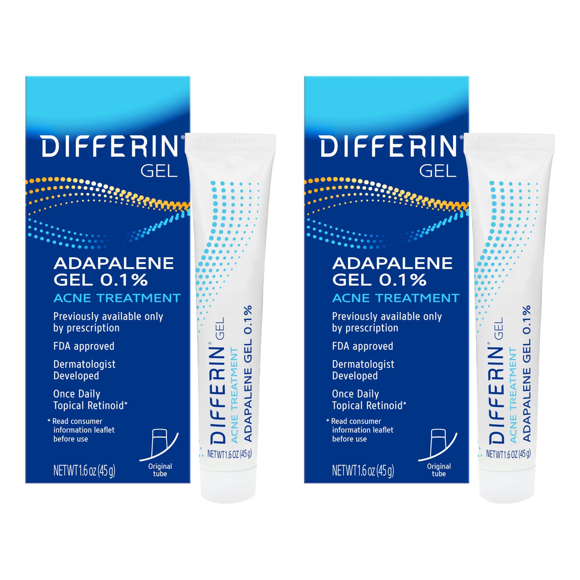 Differin Acne Retinoid Treatment Gel, 0.1% Adapalene, 15g Tube, 2ct