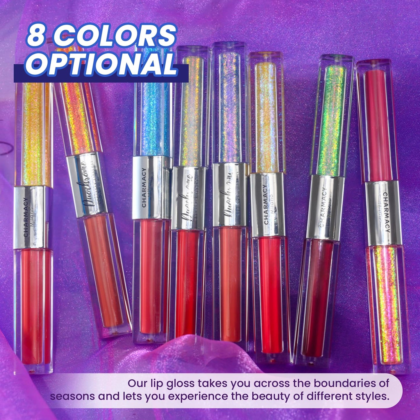 CHARMACY Multichrome Double Head Non-Stick Lip Gloss, Metallic Colourful Lip Glaze, Anti-transfer, Long Lasting Waterproof Liquid Lipstick Makeup (#06)