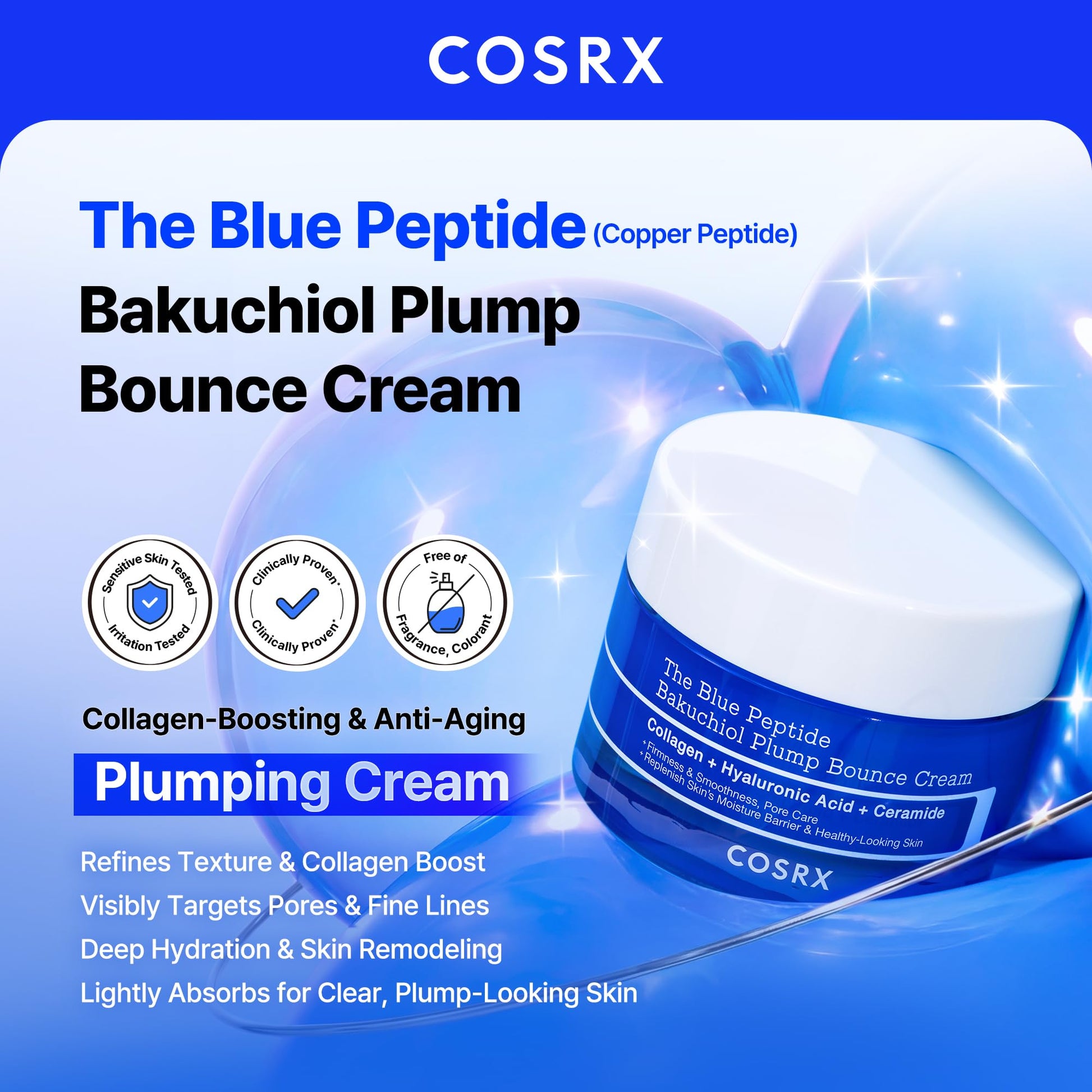 COSRX The Blue Copper Peptide Bakuchiol Cream, Korean Anti-Aging, 1.76 oz