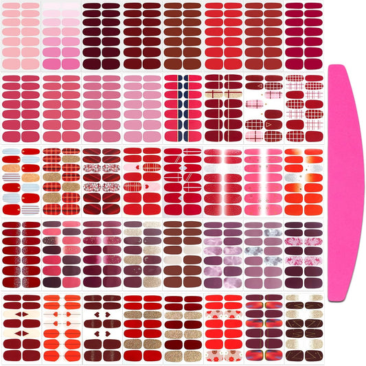 SILPECWEE 560 Pieces 40 Sheets Nail Polish Strips, Red Nail Stickers Full Nail Wraps for Women