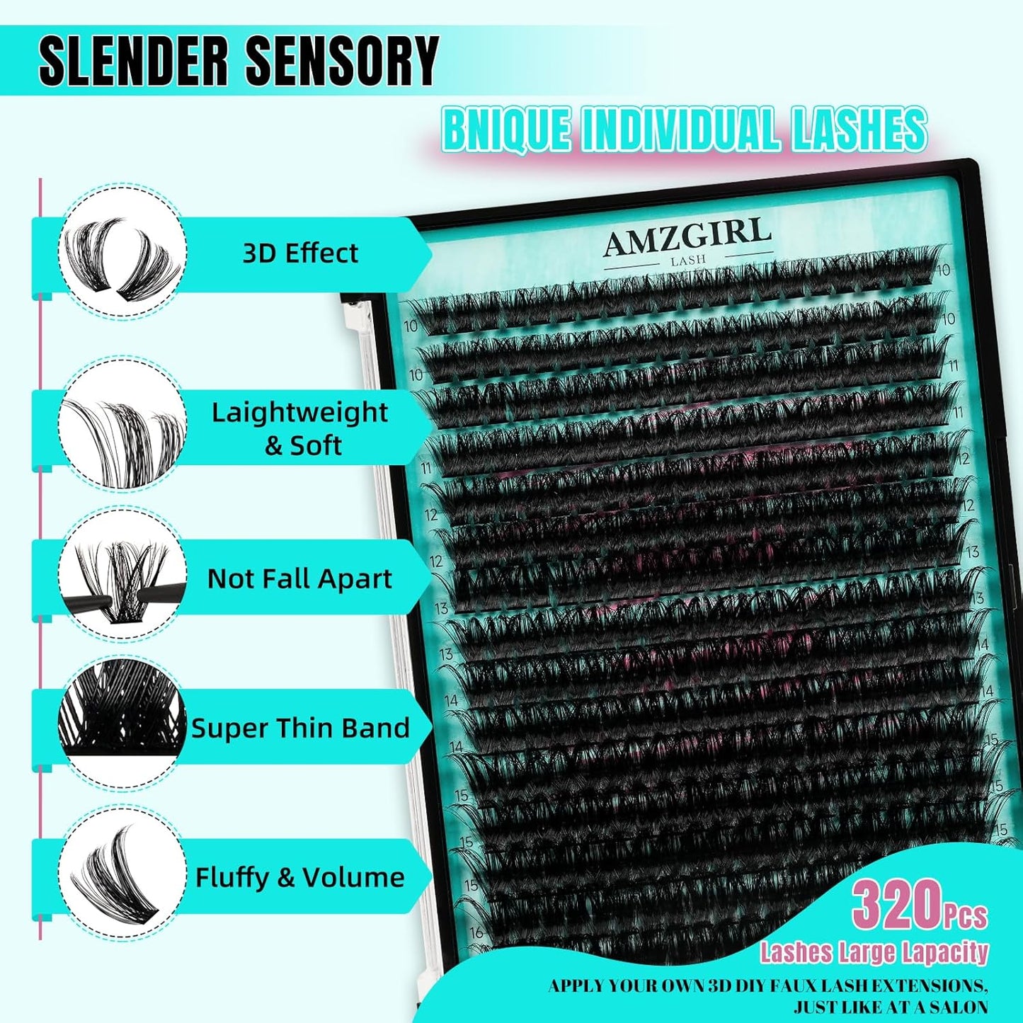 Lash Clusters 320Pcs 90D Eyelashes Cluster D Curl Individual Wispy Lashes Cluster for DIY Cluster Eyelash Extensions at Home for Beginners (Mix10-16mm)