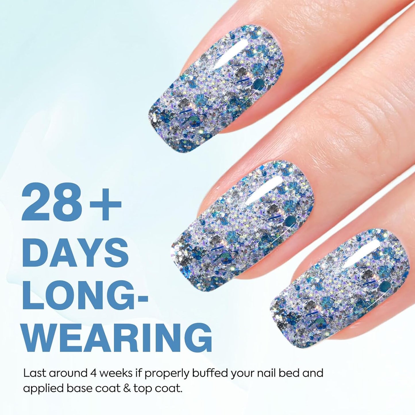 CANNI 1 Pcs Glitter Blue Gel Nail Polish, Shimmer Sparkly Blue Colors Gel Polish Soak Off Led Nail Art Gel Manicure Salon DIY