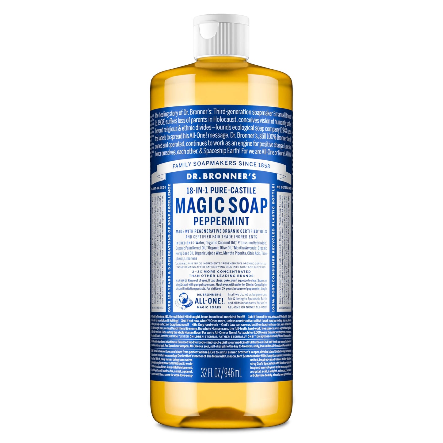 Dr. Bronner's Peppermint Pure-Castile Liquid Soap, Hand Soap, 32 oz