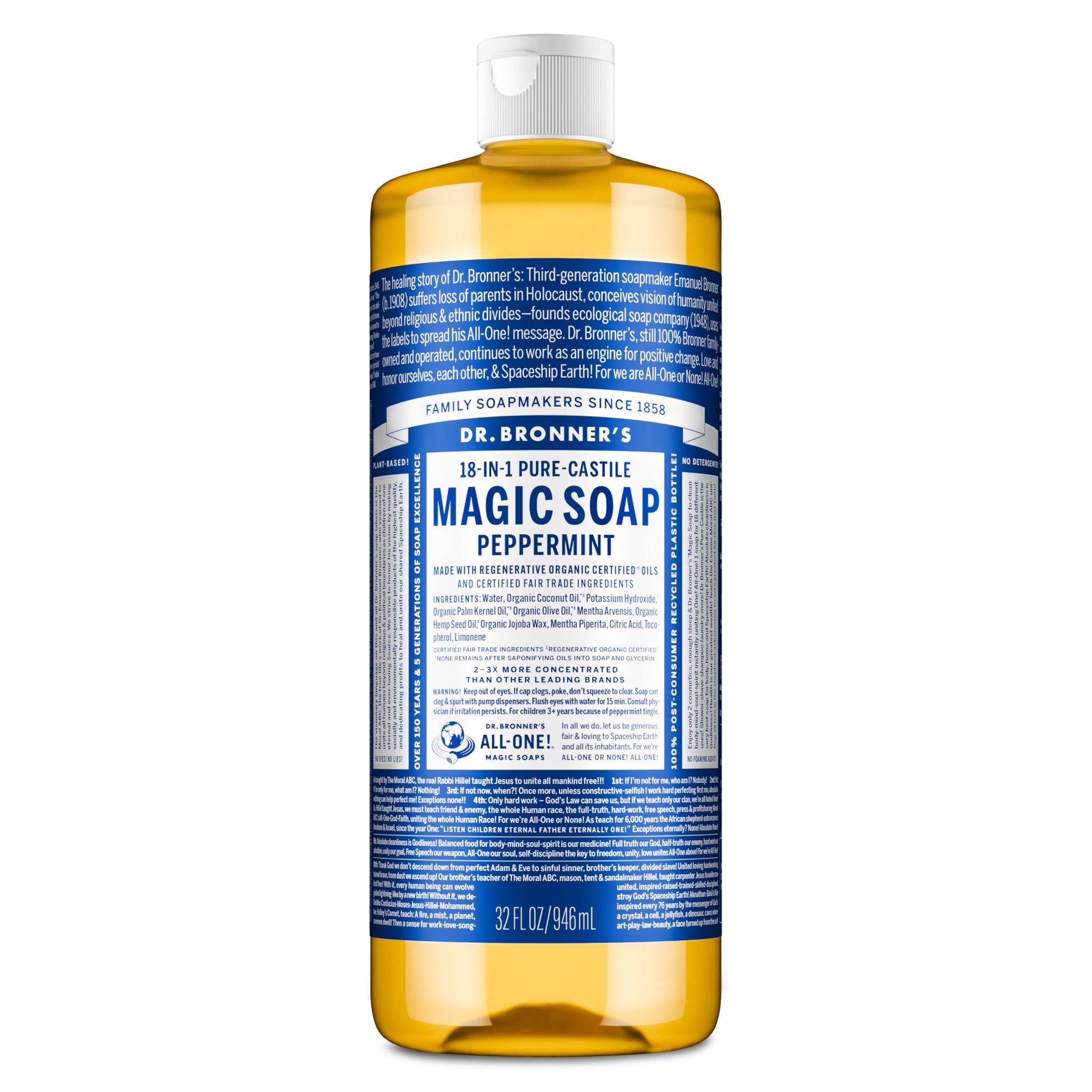 Dr. Bronner's Peppermint Pure-Castile Liquid Soap, Hand Soap, 32 oz