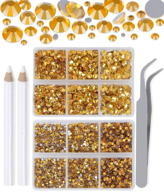 LPBeads 6000 Pieces Topaz Non Hotfix Rhinestones 6 Sizes Round Crystal Glass Flat Back Rhinestones