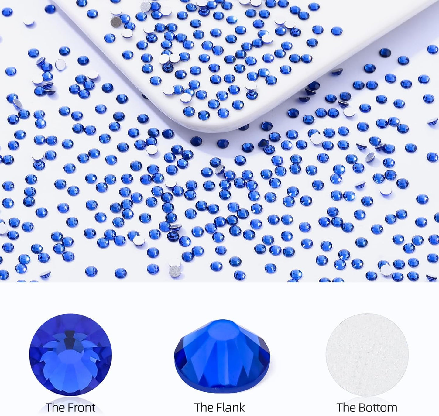 Sapphire Flatback Rhinestones, Glass Rhinestones for Nail Art and Craft, Glue Fix, Loose Crystal Gemstones(Blue, SS4, 2880pcs, 1.5-1.7mm)