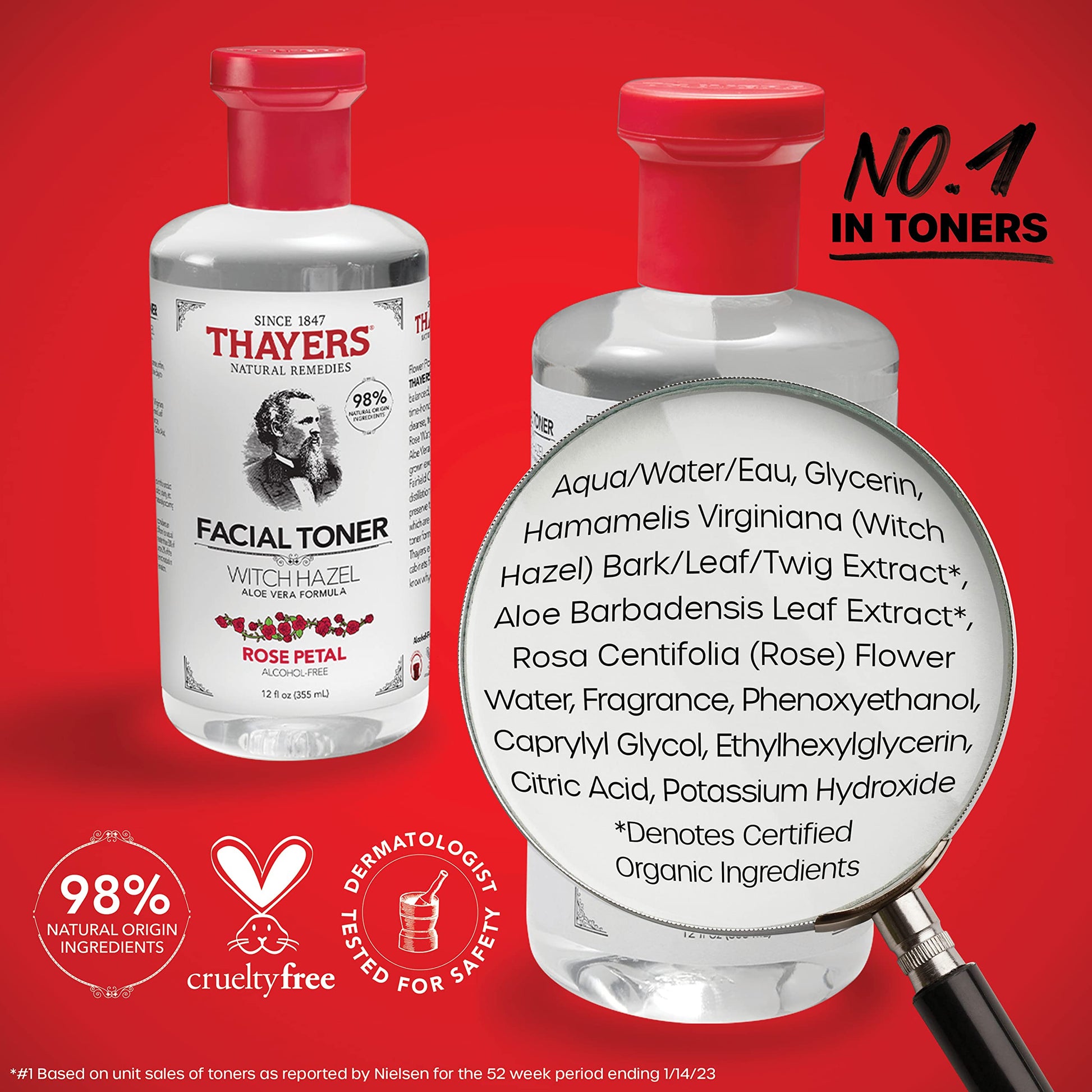 THAYERS Alcohol-Free, Hydrating Rose Petal Witch Hazel Facial Toner with Aloe Vera Formula, Vegan