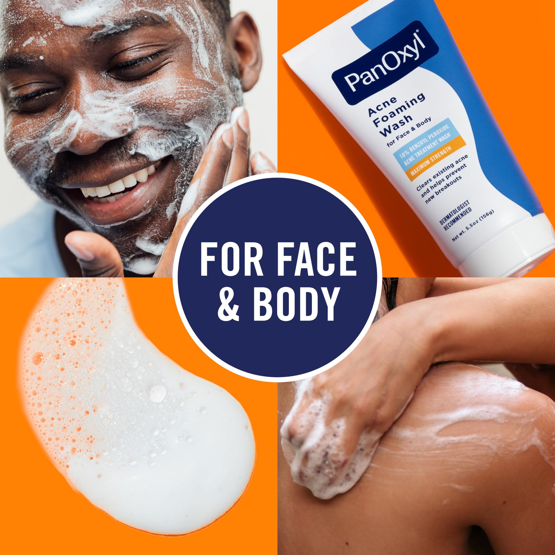 PanOxyl 10% Benzoyl Peroxide Acne Foaming Wash, Maximum Strength, Daily Acne-Fighting Face and Body