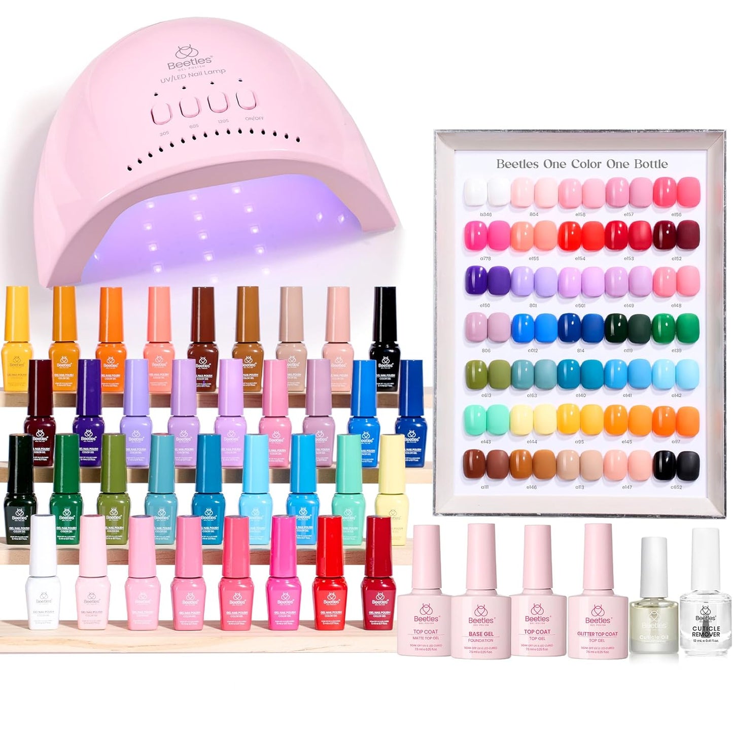 Beetles Gel Nail Polish Kit with U V Light - One Color One Bottle 35 Colors Mood Mosaic Collection Nail Polish Kit 68 Pcs Gifts for Women Girls with Top Base Coat Beauty Must Have DIY Salon Set