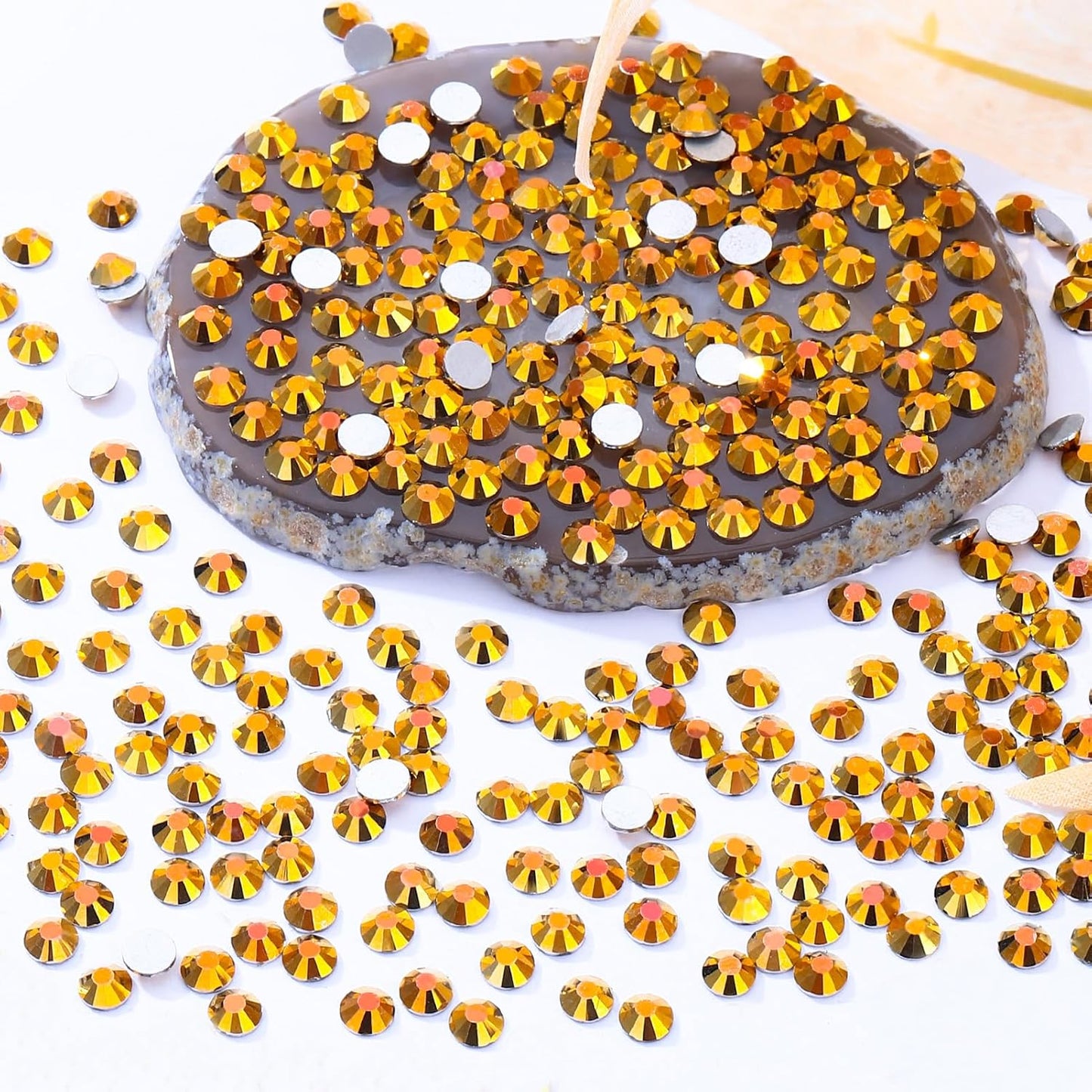 Gold Flatback Rhinestones, Glass Rhinestones for Nail Art and Craft, Glue Fix, Loose Crystal Gemstones(Gold, SS12, 2880pcs, 2.9-3.0mm)