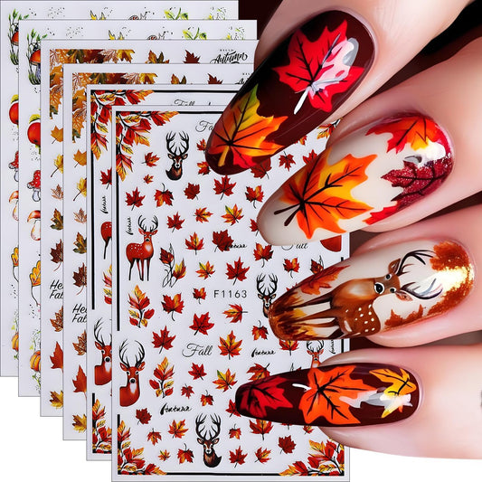 Fall Maple Leaves Nail Art Stickers for Thanksgiving, Maple Leaves Nail Decals 3D Self-Adhesive