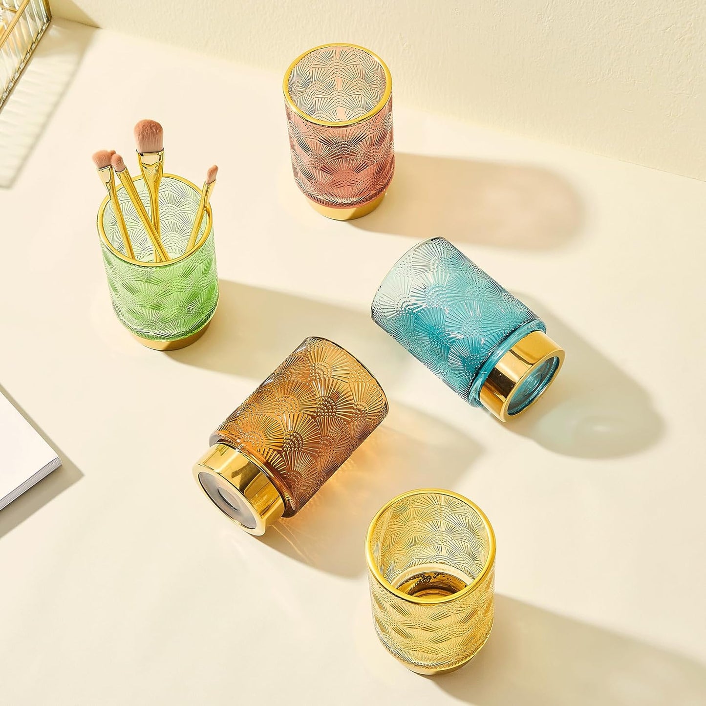 Makeup Brush Holder Organizer,Toothbrush Holders,Desk Pen Pencil Holder,Multifunctional Vintage Glass Brush Cup（A41-2-US）