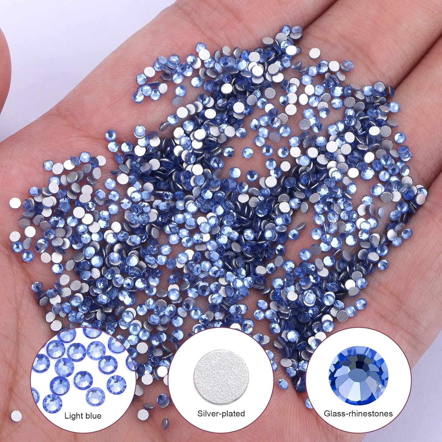 3000Pcs Light Blue Crystal Rhinestones,Glass Flatback Rhinestones Gemstones Mini for Nail Face Makeup Art Crafts Clothes Decoration - (SS6,2.0mm,Light Blue)