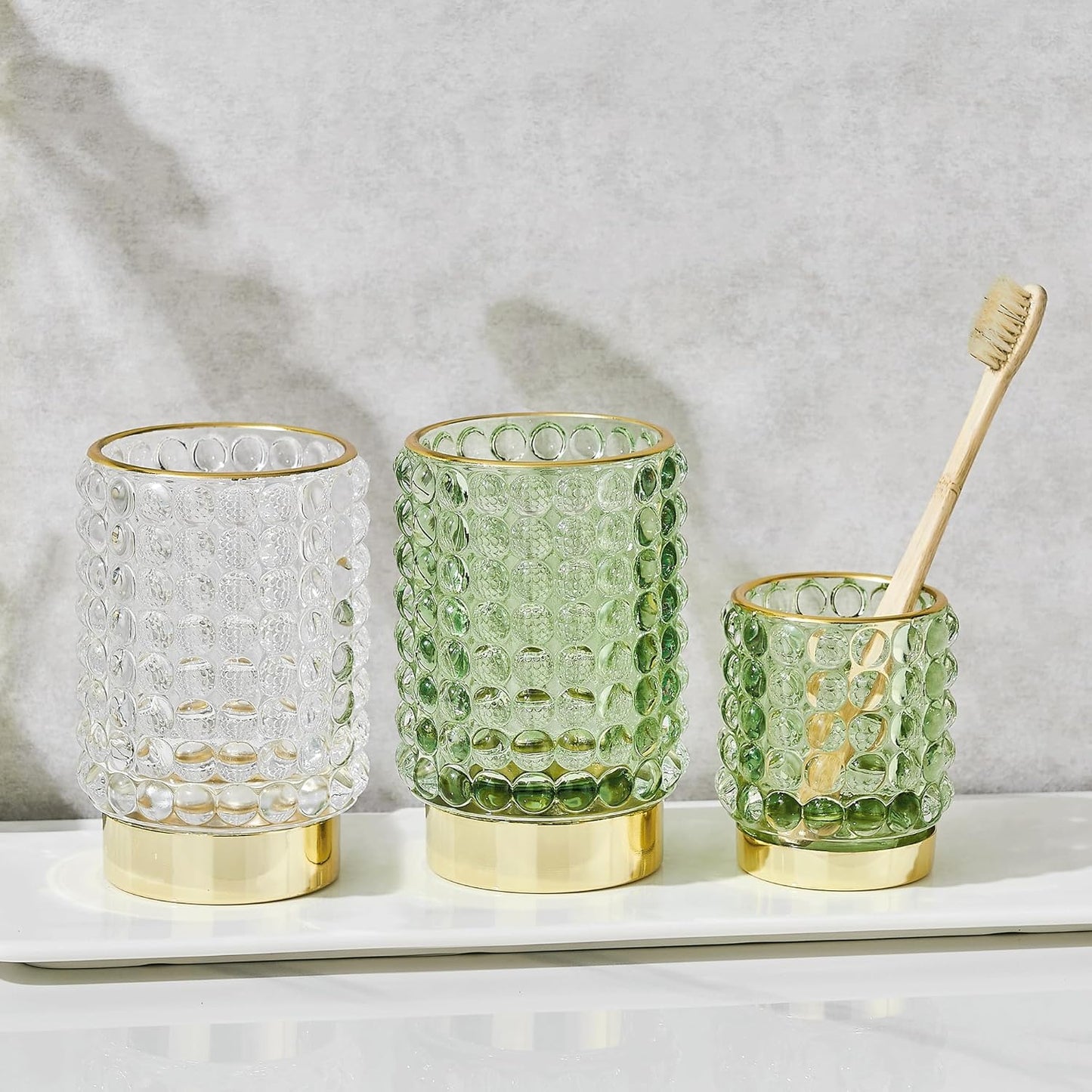 Makeup Brush Holder Organizer,Toothbrush Holders,Desk Pen Pencil Holder,Multifunctional Vintage Glass Brush Cup(A38-5-US/Green/S)