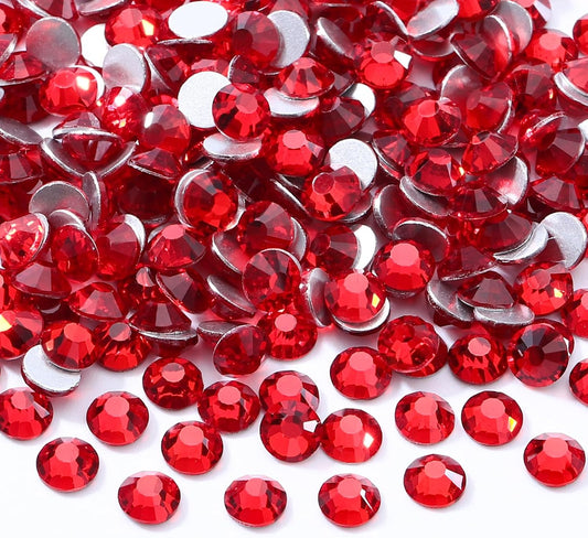 Red Flatback Rhinestones, Glass Rhinestones for Nail Art and Craft, Glue Fix, Loose Crystal
