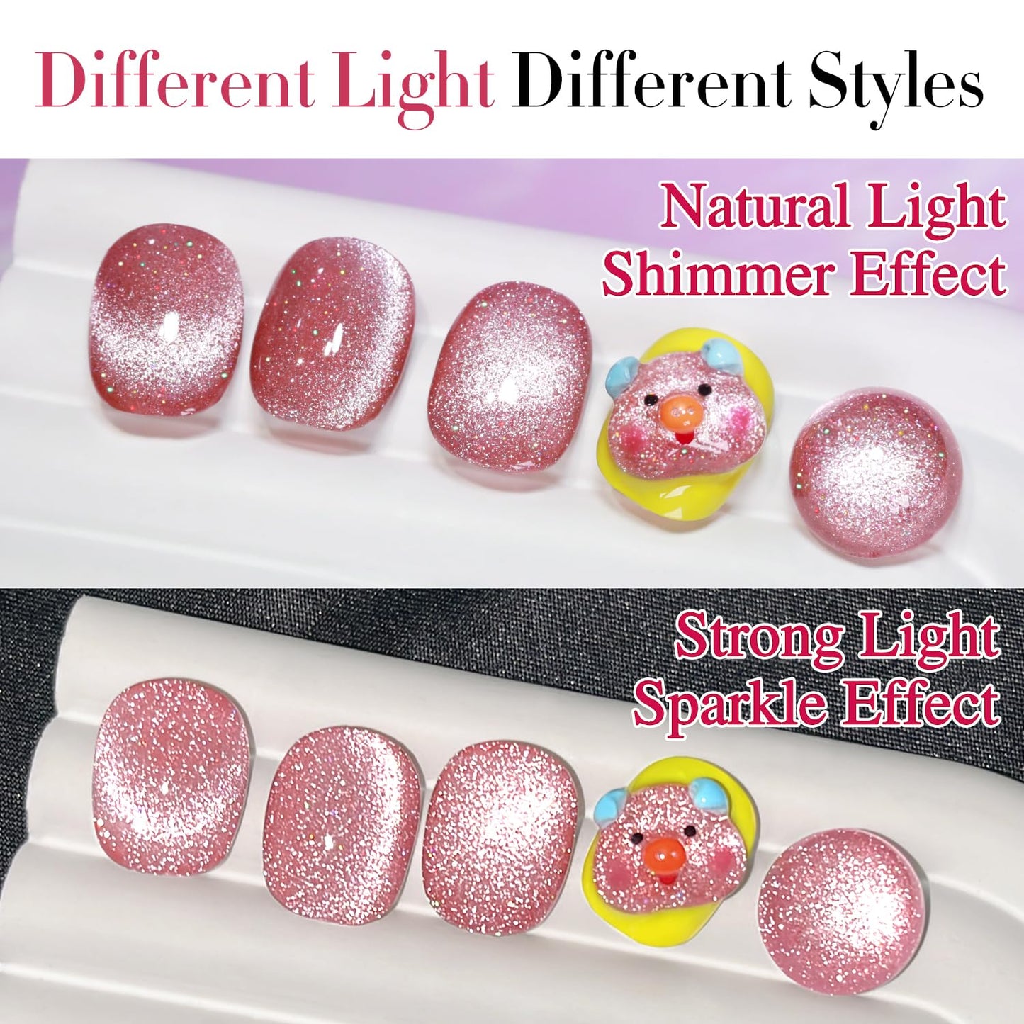 Double Rhythm 15ML Ice Glass Cat Eye Gel Polish with Magnet Holographic Glitter Shimmer Translucent Sheer Color Salon Soak Off Magnetic Nail at Home (Skin Pink-MC1065)