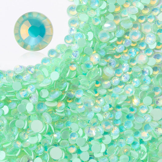 F Light Green Flatback Rhinestones, Glass Rhinestones for Nail Art and Craft, Glue Fix, Loose