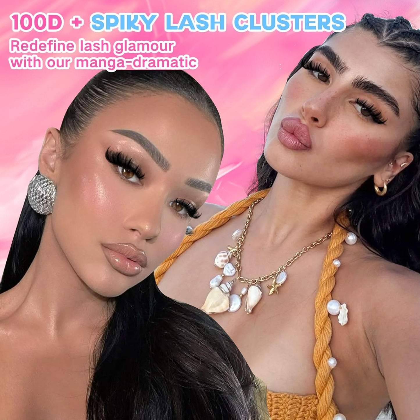 Lash Extension Kit with Lash Remover 100D Volume Spike Lash Clusters Kit D-curly Eyelash Extension Kit Manga Eyelash Clusters 10-21MM Individual Lashes Kit by Newcally