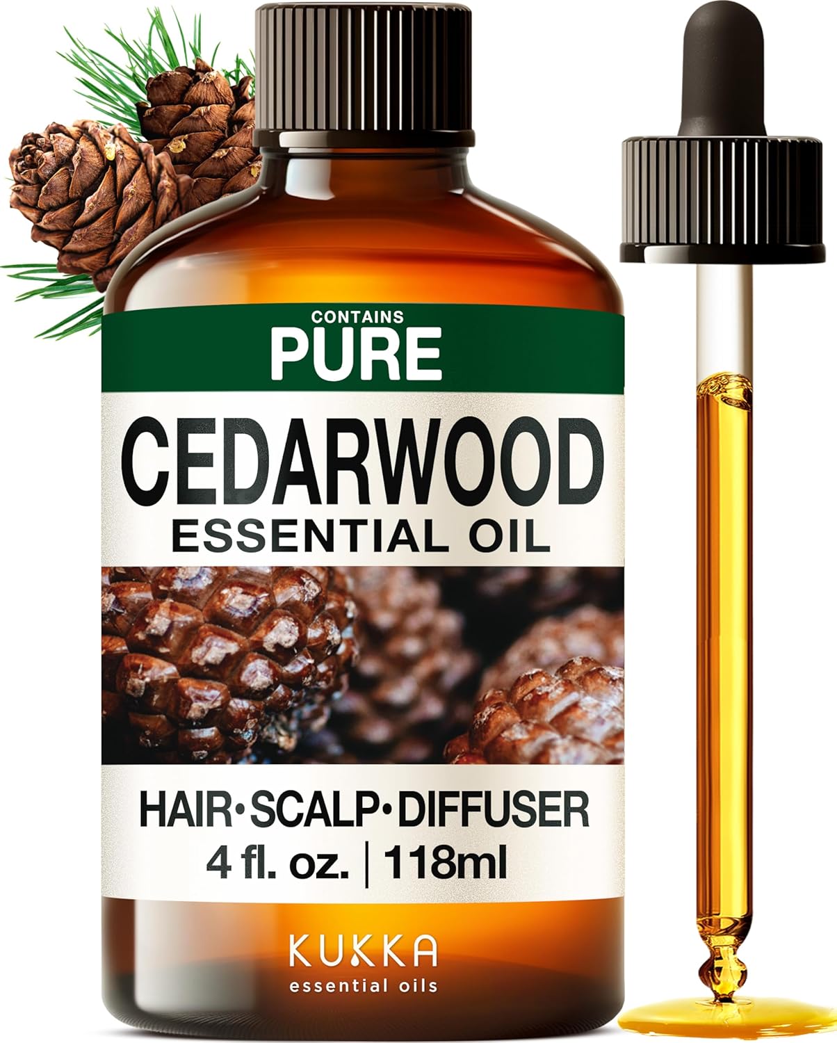 Kukka Cedarwood Essential Oil for Hair Skin & Diffuser - 4 Fl Oz - Cedarwood Oil for Hair Aromatherapy, DIY Soap Making Scents
