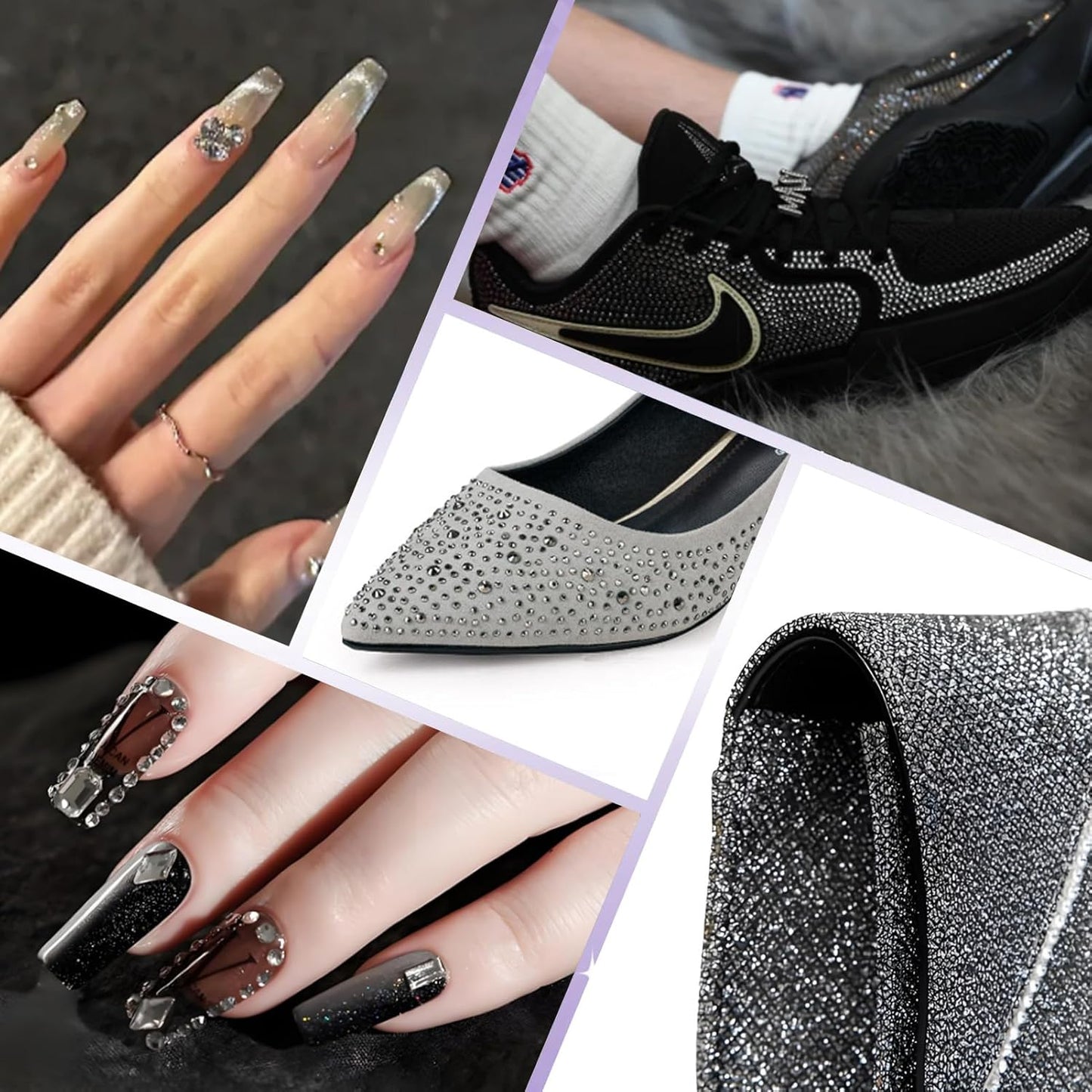 2000PCS SS16 Flatback Rhinestones | 12-Facet Diamond-Cut Glass Gems for Nail Art, Clothing, DIY Crafts |Glue-On Decoration Stones with Silver Backing(Black Diamond)