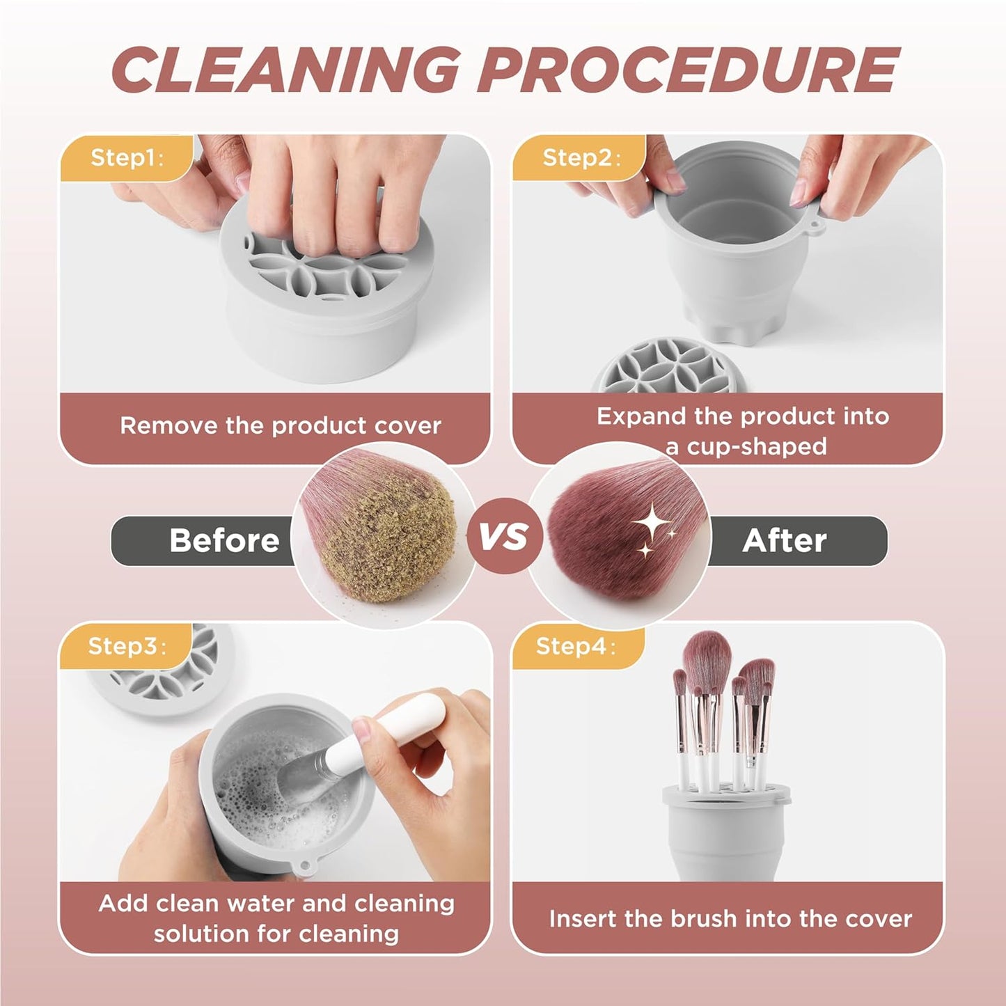 Makeup Brush Cleaner - Foldable Silicone Makeup Brush Cleaner Mat with Brush Storage Holder Makeup Brush Cleaning Bowl Cosmetic Brush Washing Tool for Cleaning Organizer and Drying (Grey)