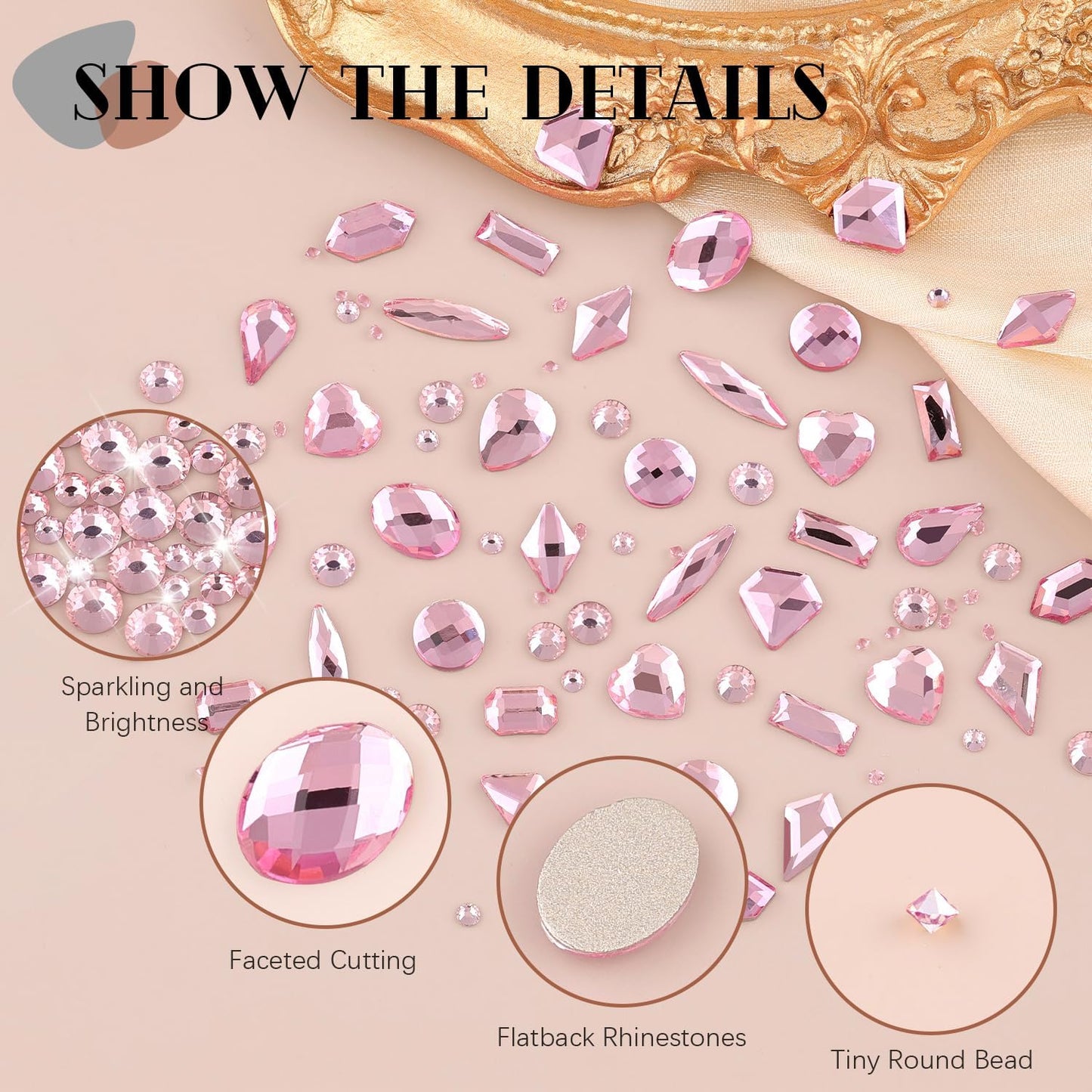 Pink Glass Nail Rhinestones - 2680pcs Multi-Shaped Flatbacks + 2560pcs Round Crystals with Glue Gel, Perfect for Nail Art