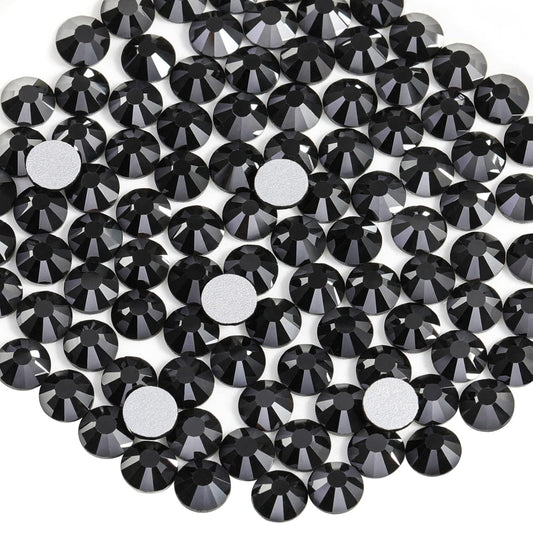 Beadsland 288pcs Flat Back Crystal Rhinestones Round Gems for Nail Art and Craft Glue Fix, Jet