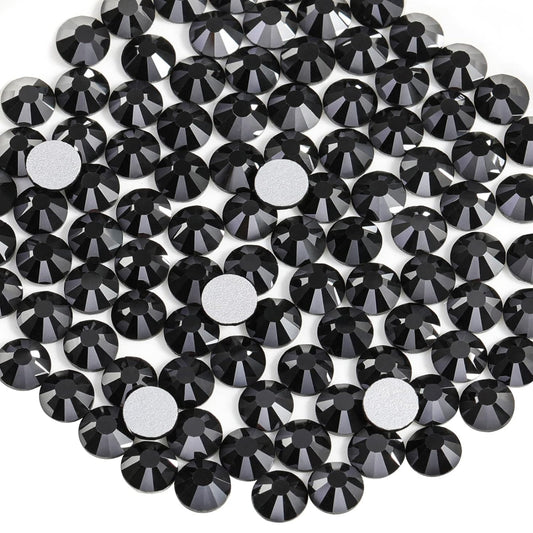 Beadsland 1440pcs Flat Back Crystal Rhinestones Round Gems for Nail Art and Craft Glue Fix, Jet Hematite,SS6,1.9-2.1mm