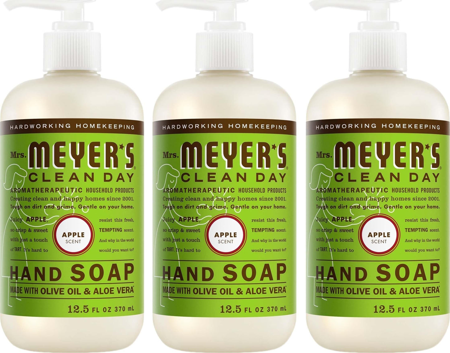 MRS. MEYER'S CLEAN DAY Hand Soap, Made with Essential Oils, Apple, 12.5 fl. oz - Pack of 3