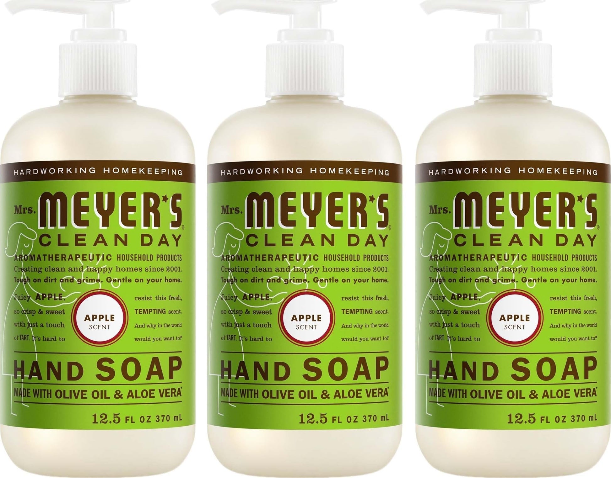 MRS. MEYER'S CLEAN DAY Hand Soap, Made with Essential Oils, Apple, 12.5 fl. oz - Pack of 3