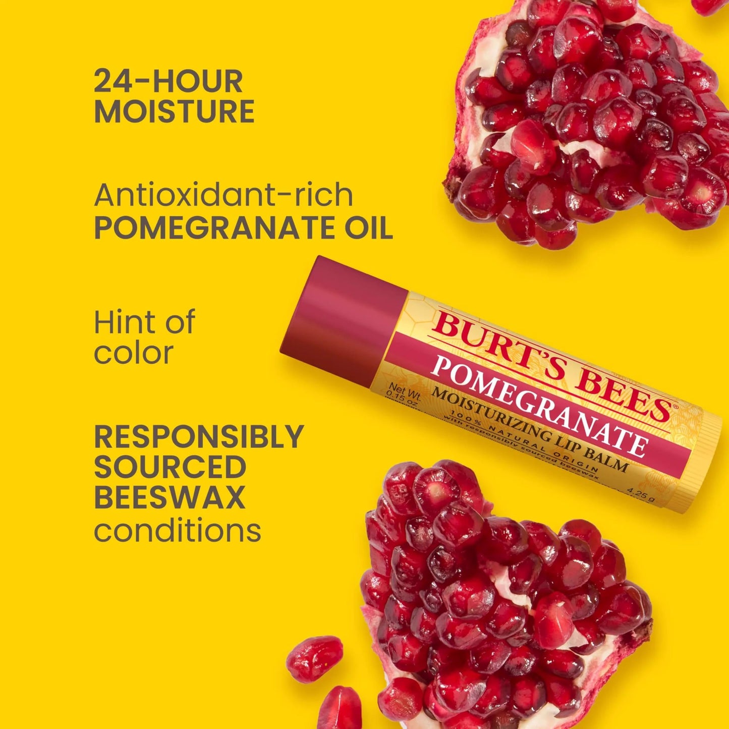Burt's Bees Lip Balm, Pomegranate, 0.15 oz., 4 Tubes