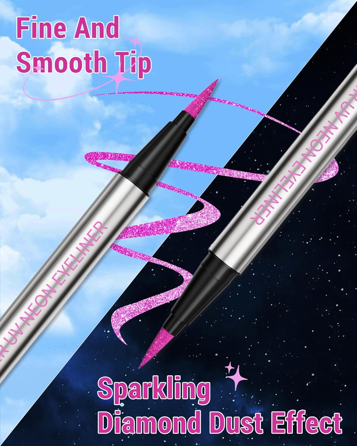 Glitter UV Neon Eyeliner Pencil, Waterproof Smudge-Proof Purple Eye Liner Liquid Pen, High-Pigment Shimmer Eyeliner Pen Long-Lasting Colorful Professional Makeup,Halloween Rave Party Gift for Women-06