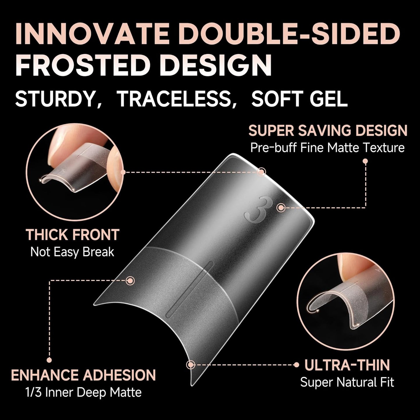 UNA GELLA Medium Square Gel Nail Tips 504pcs Full Matte Square Gel Tips Half Cover Clear False Nails Tips No C Curve with Position Line for Perfect Nail Extentions 12 Sizes, Gelly Tips