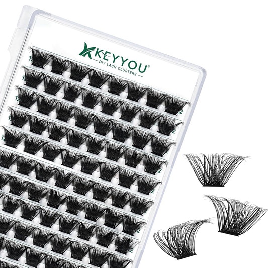 Lash Clusters 96pcs Eyelash Clusters D Curl 12mm Cluster Lashes KEYYOU Volume Wispy Lash Extension Soft&Comfortable Easy DIY at Home(Y24,D-12mm)