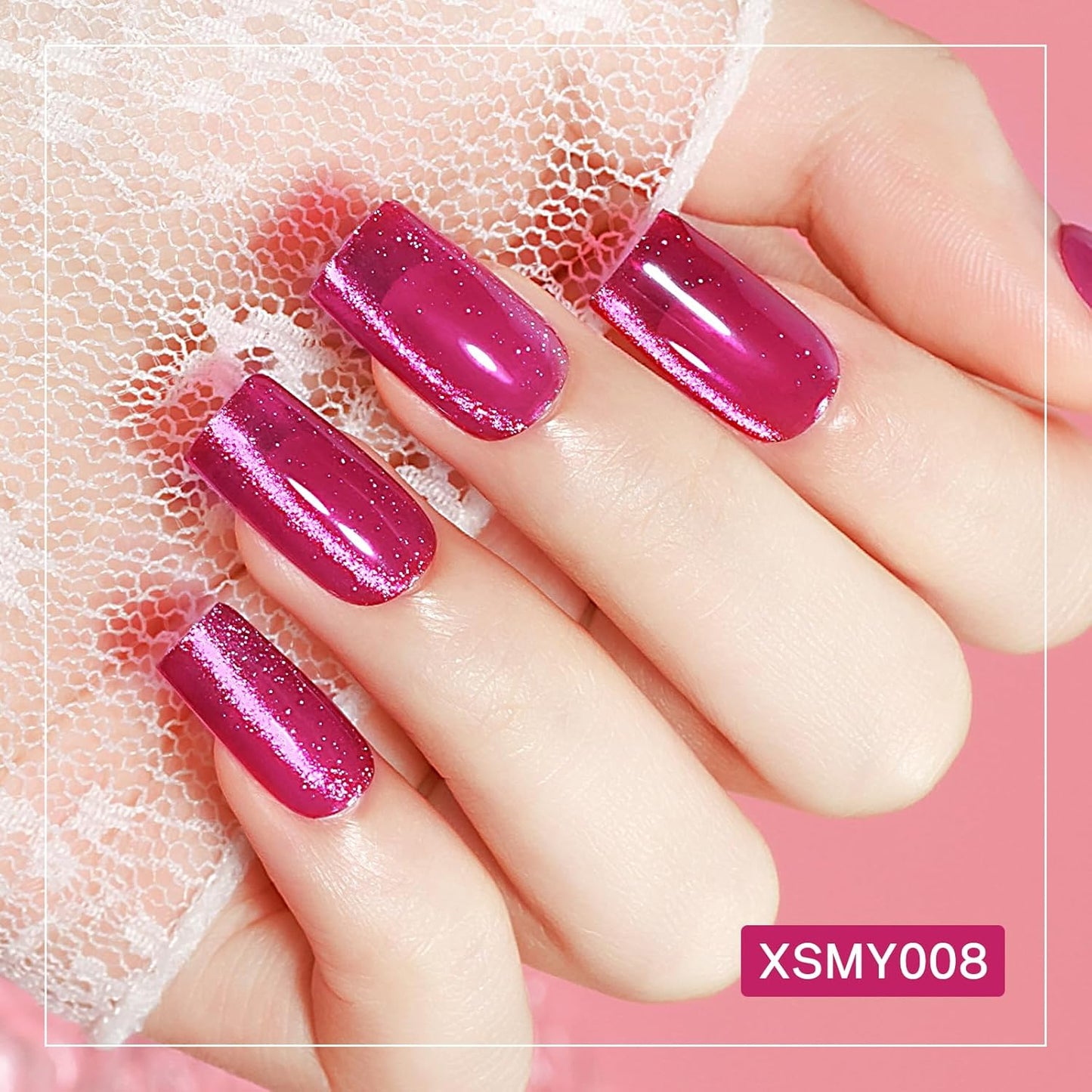 MIZHSE Cat Eye Gel Nail Polish, Neon Pink Magnetic Gel Polish Set with Magnet Stick, Crystal Smoothie Nude Hot Pink Cateye Effect Soak Off Nail Art Gift for Ladies