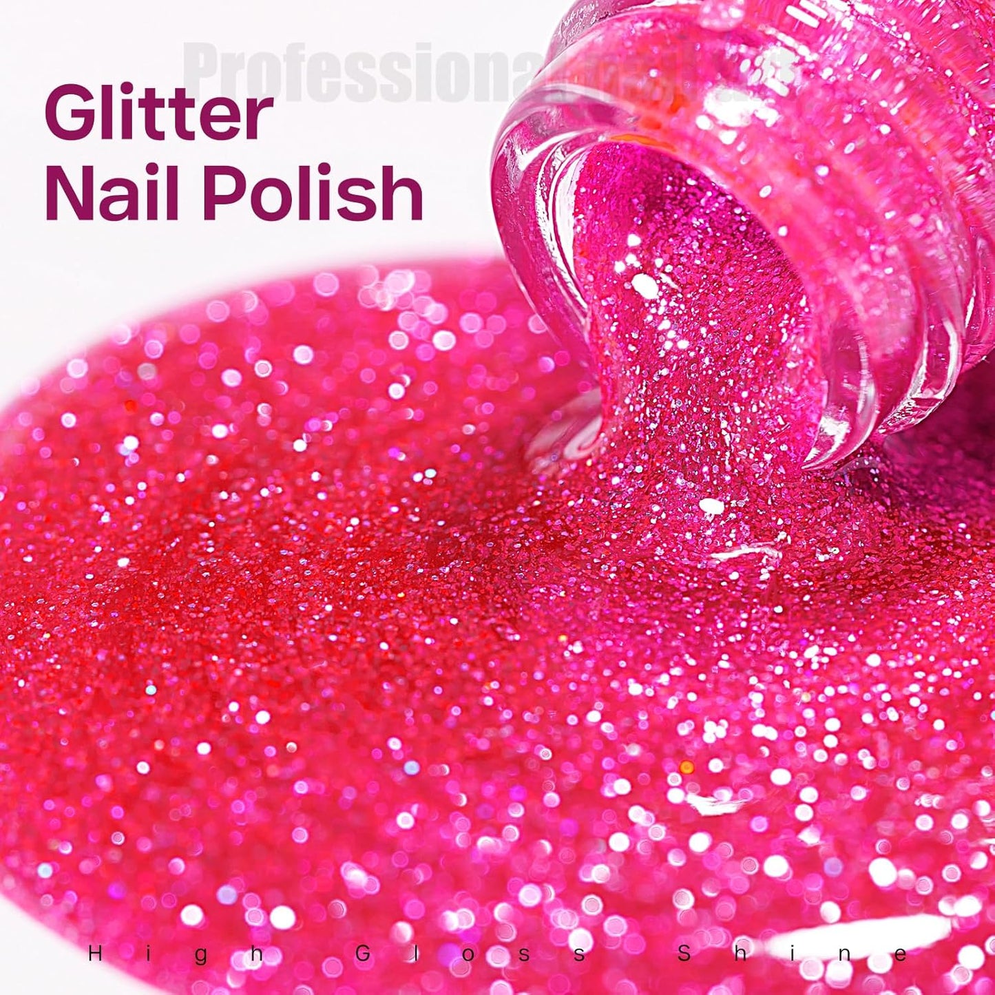 MIZHSE Quick Dry Glitter Rose Red Nail Polish, Shimmery Nail Polish Fast Drying, 15ml High Glossy Sparkly Shiny Nail Lacquer Nail Art Salon Manicure Home