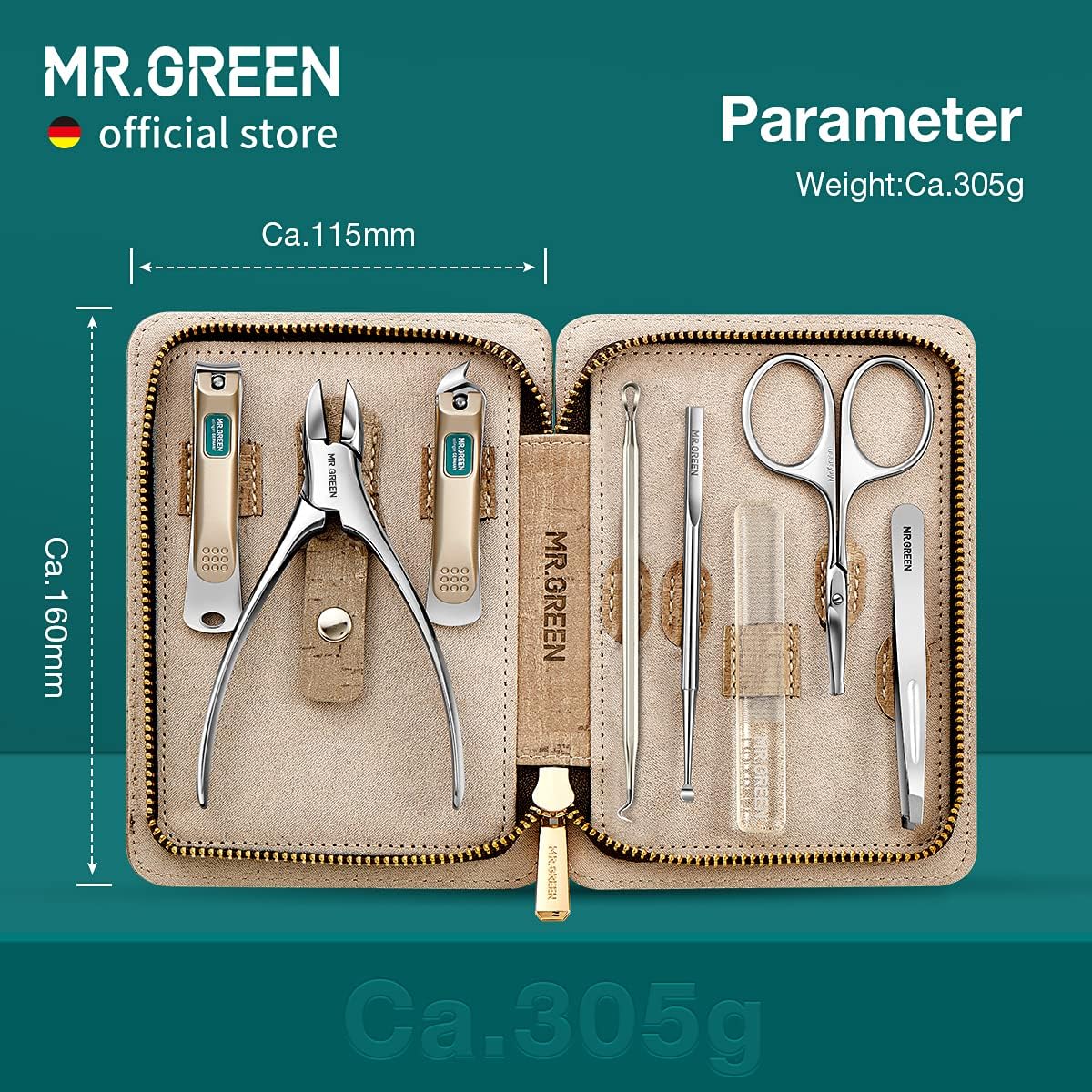 MR.GREEN Manicure Sets Pedicure Kits Stainless Steel Nail Clipper Personal Care Tools with PU Leather Case (Gray)