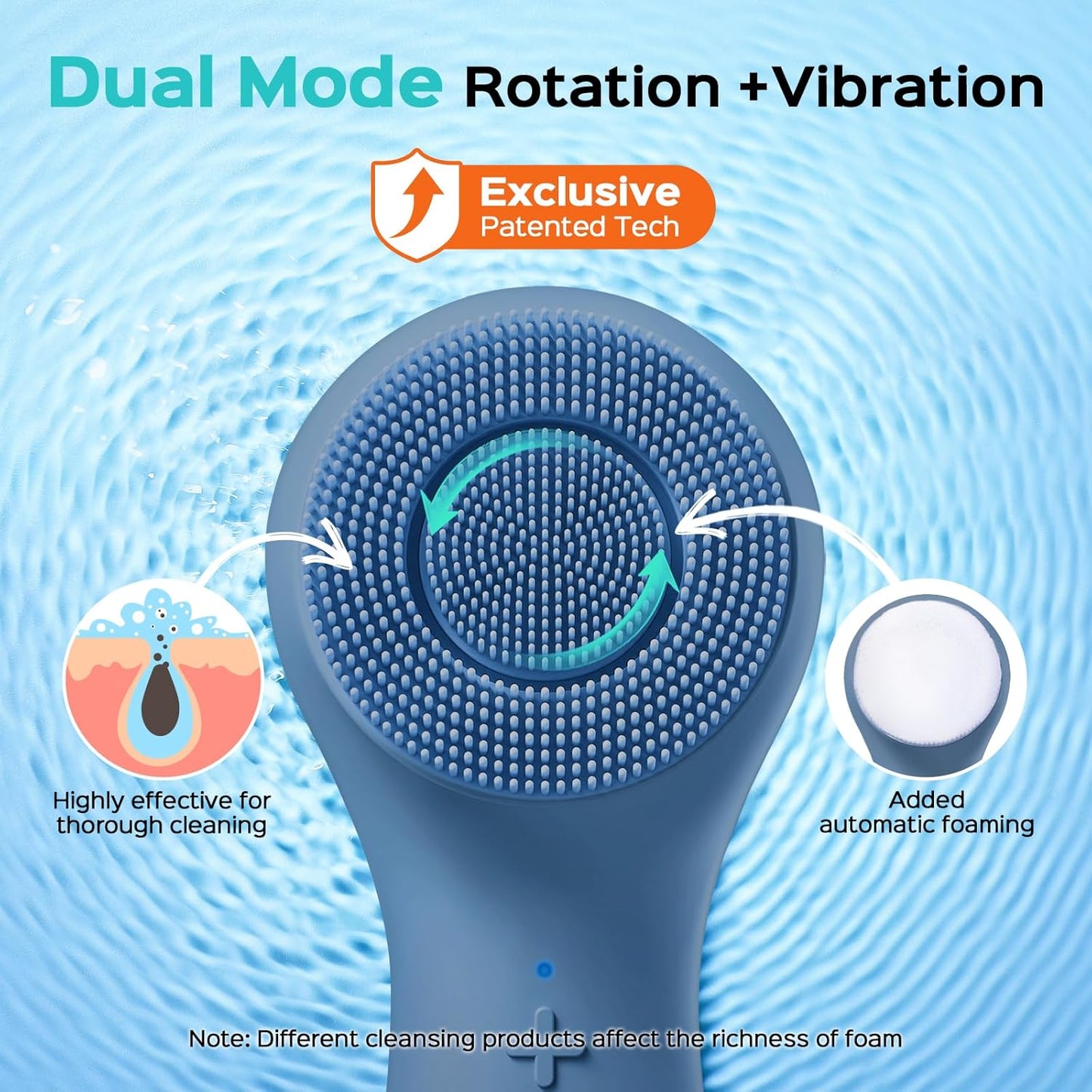COSLUS Face Scrubber Facial Cleansing Brush: 2 in 1 Spin and Vibration Patented Tech, Silicone Electric Exfoliator Scrubber with Automatic Foaming, Waterproof Face Cleanser Brush for Men and Women