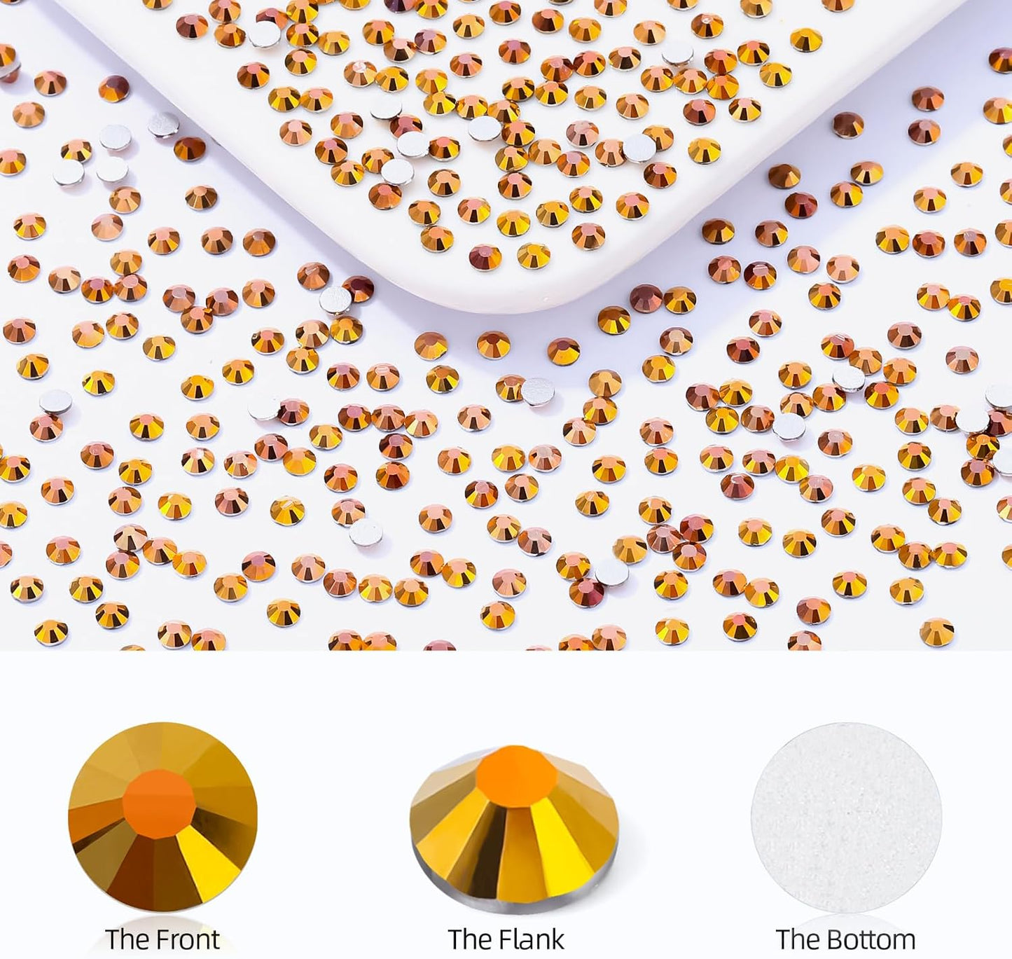 Gold Flatback Rhinestones, Glass Rhinestones for Nail Art and Craft, Glue Fix, Loose Crystal Gemstones(Gold, SS10, 2880pcs, 2.7-2.8mm)